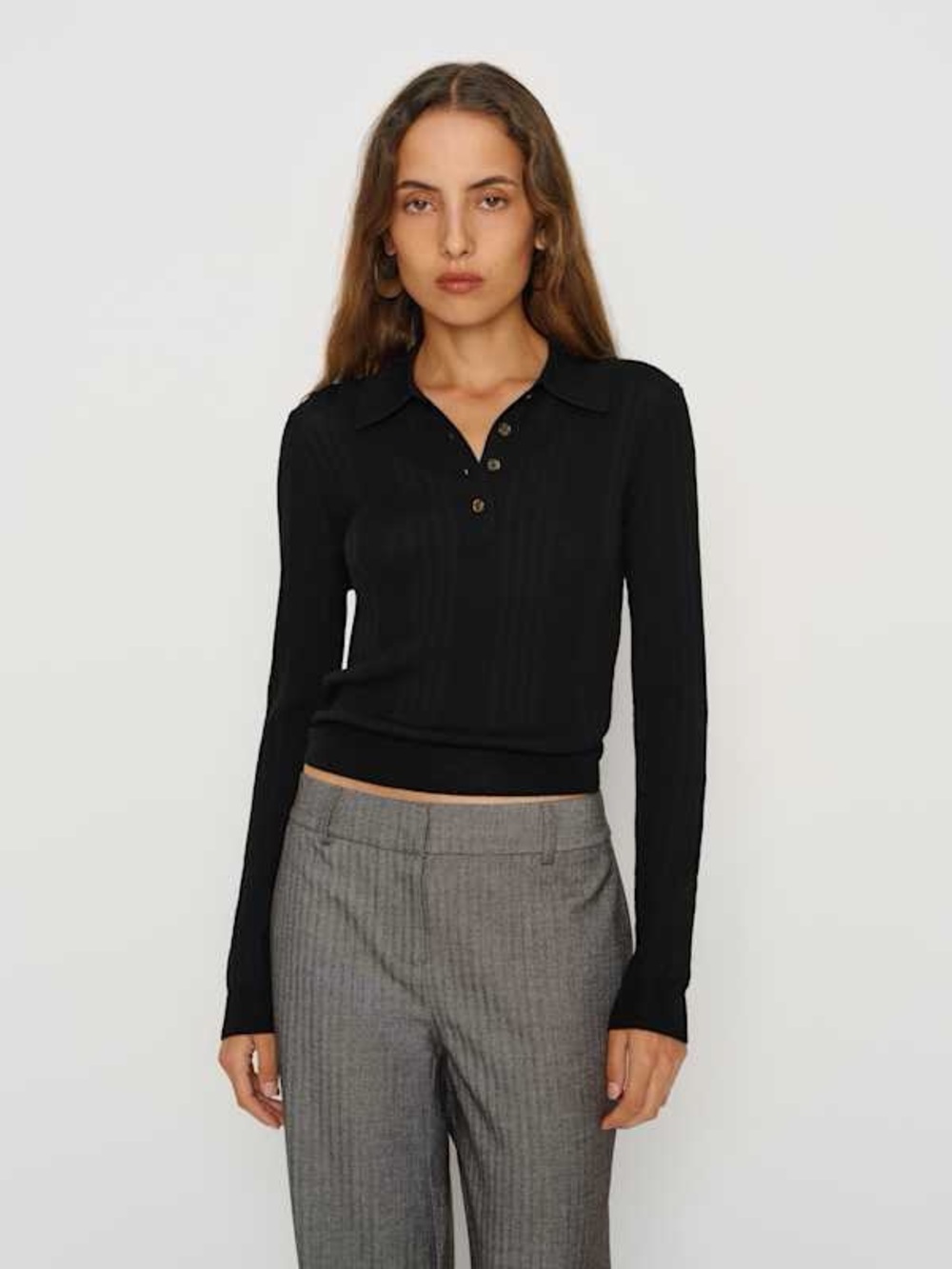 Reformation Hermia Regenerative Merino Polo In Black Size XL